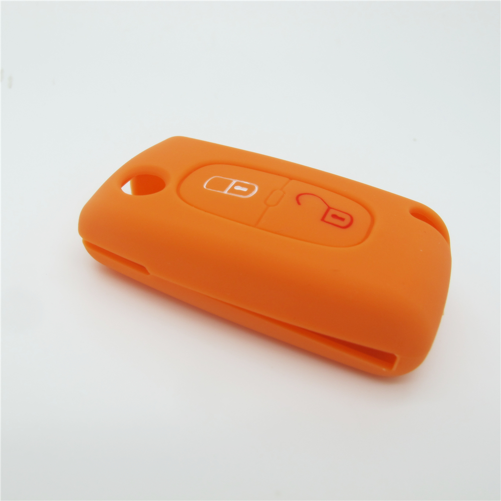 Citroen car key covers, silicone car key case, unique design car key shell, 2 buttons, orange