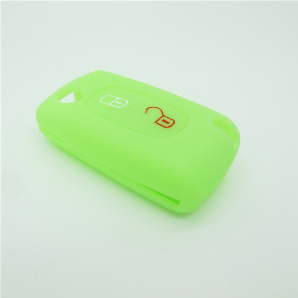 Citroen car key covers,best quality silicone car accessories, silicone car key case for Citroen, with 2 button, glow green