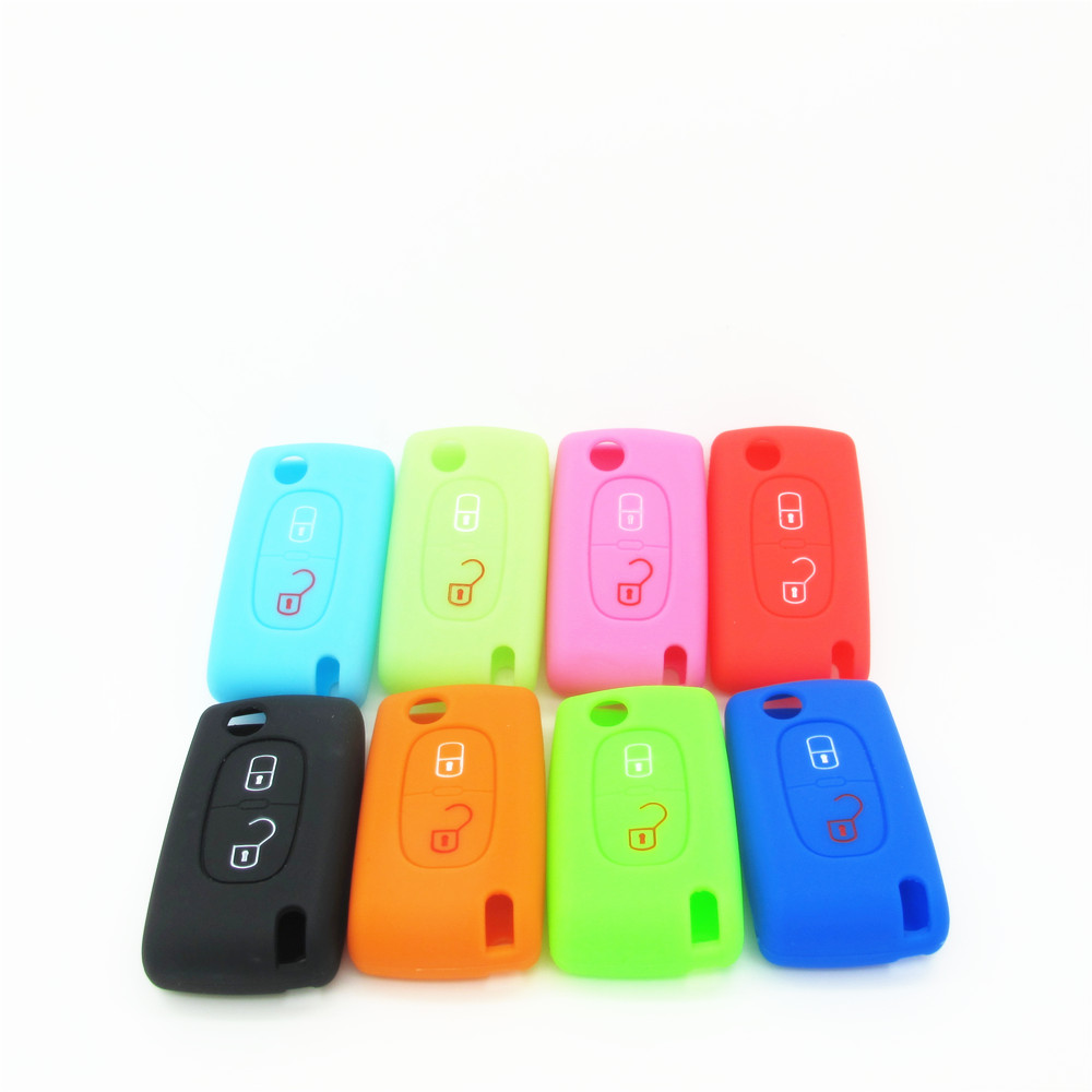 Citroen car key covers,best quality silicone car accessories, silicone car key case for Citroen, with 2 button, glow green