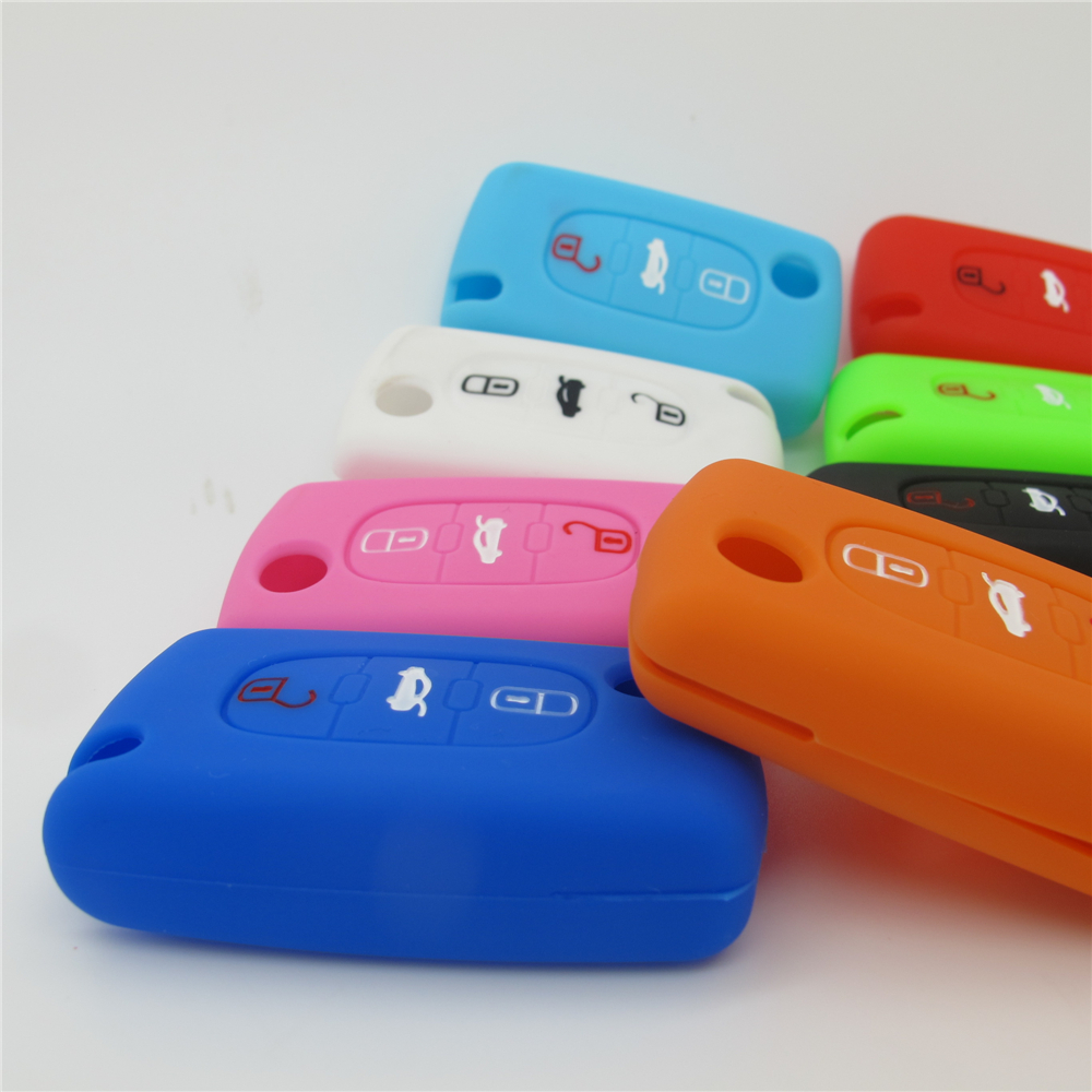 Citroen car key covers, car key shell for Citroen, low price silicone car key case, 3 buttons, light blue car key sleeve