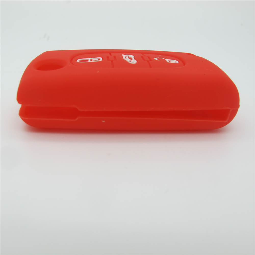 Peugeot car key covers, silicone car key case, good toughness car key protector, red, three buttons