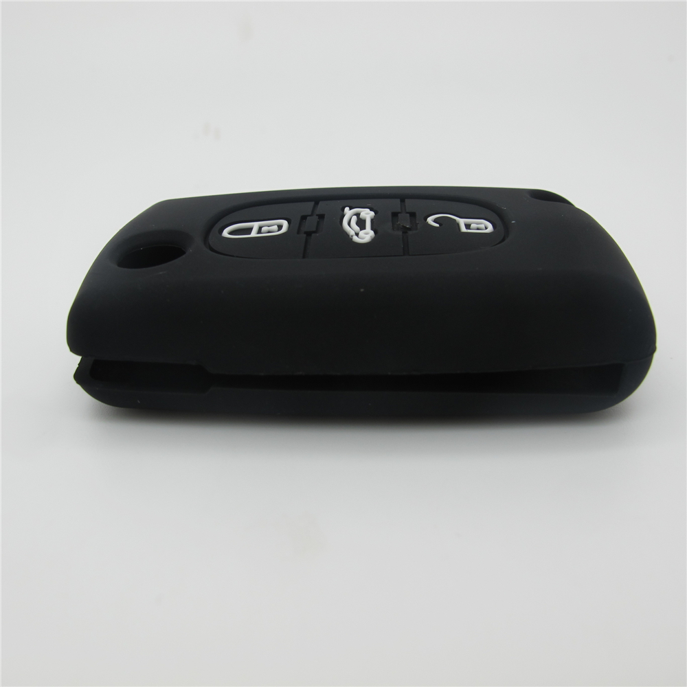 Peugeot car key covers, remote control key silicone case,black, three buttons