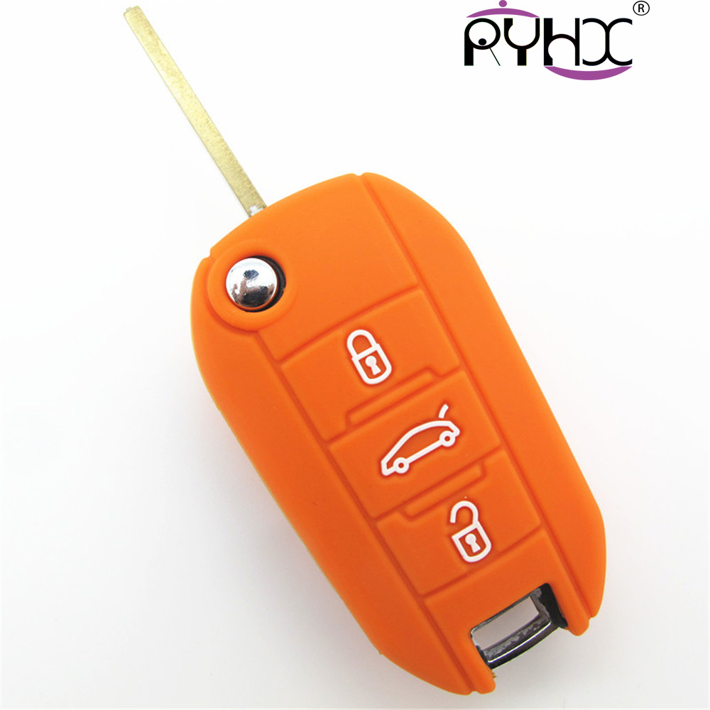 Peugeot car key covers, silicone car key case for Peugeot, hot sale car key fob covers,orange