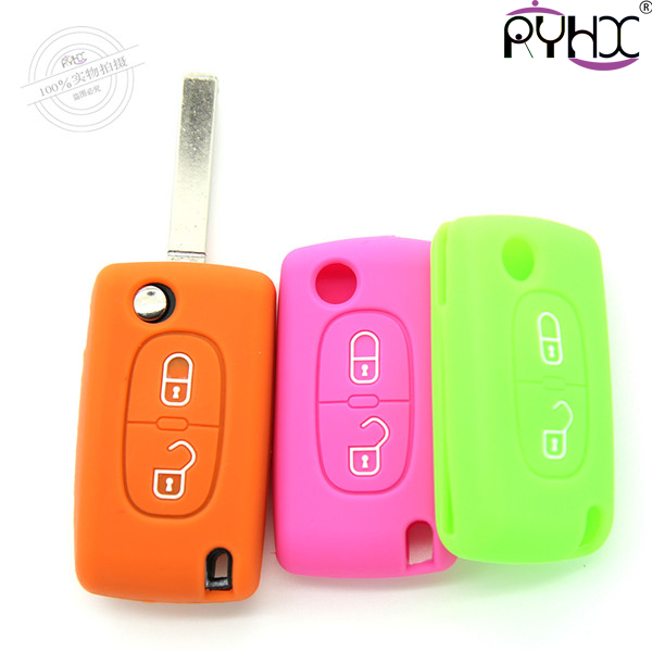 Peugeot car key covers, silicone car key case, good toughness silicone key protector,red,2 buttons