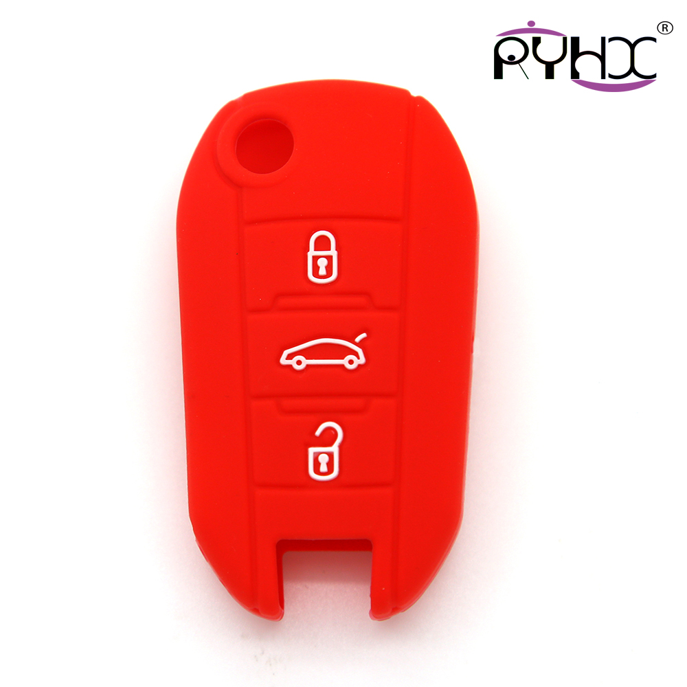 Peugeot key covers, silicone car key case, hot sale car key protector, brown, three buttons