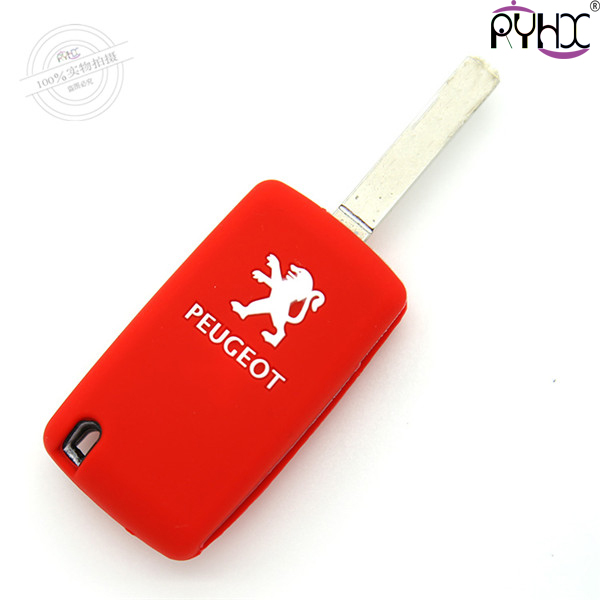 Peugeot car key covers, silicone car key case, good toughness silicone key protector,red,2 buttons