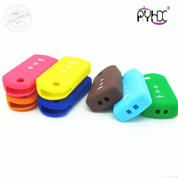 Mazda silicone auto key covers, cheap car key silicone case, excellent key silicone bag for Mazda, Mazda 3 buttons key silicone protector, brown