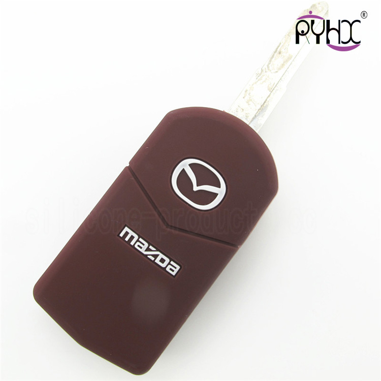 Mazda silicone auto key covers, cheap car key silicone case, excellent key silicone bag for Mazda, Mazda 3 buttons key silicone protector, brown