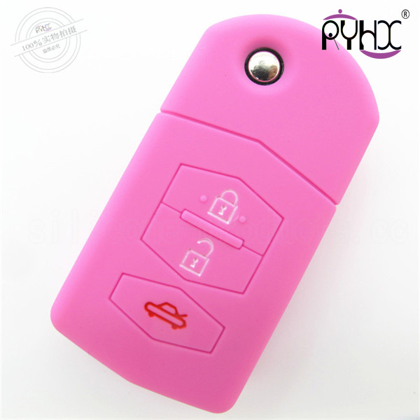 Mazda car key silicone protective covers, China car key silicone case, Mazda 3 buttons key silicone shell, wear resistance silicone car key bag 