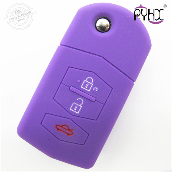 Mazda car key silicone protective covers, China car key silicone case, Mazda 3 buttons key silicone shell, wear resistance silicone car key bag 