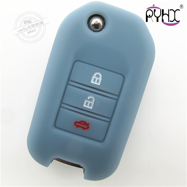 Honda City silicone key casing, car remote control key silicone skin, China car key case for Honda, blue key covers.