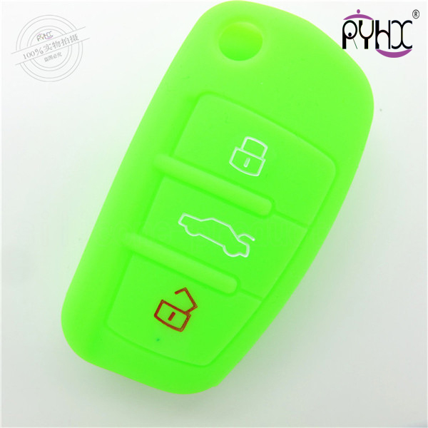 A6L car key cover,blue,3 buttons,with logo,debossed design,silicone.
