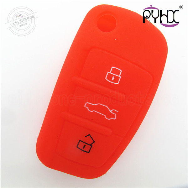 A6L car key cover,blue,3 buttons,with logo,debossed design,silicone.