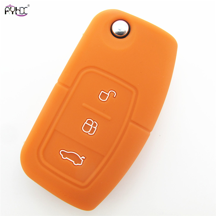 Online wholesale orange Ford Focus silicone key cover,3 button.