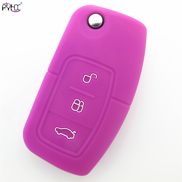 Online wholesale pink Ford Focus silicone key cover,3 button.