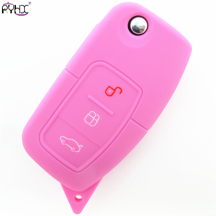 Online wholesale pink Ford Focus silicone key cover,3 button.