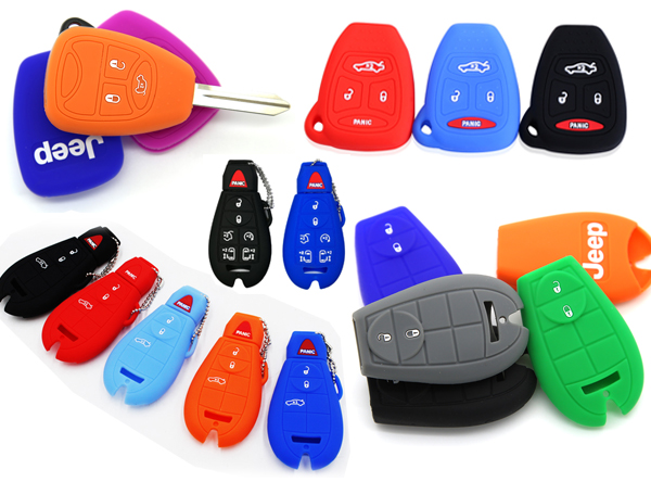 Jeep Key Fob Cover -Colorful silicone key cover for Jeep Wrangler Compass Liberty Chrysler 300 PT Cruiser Dodge Commende Durango Ram car key here.
