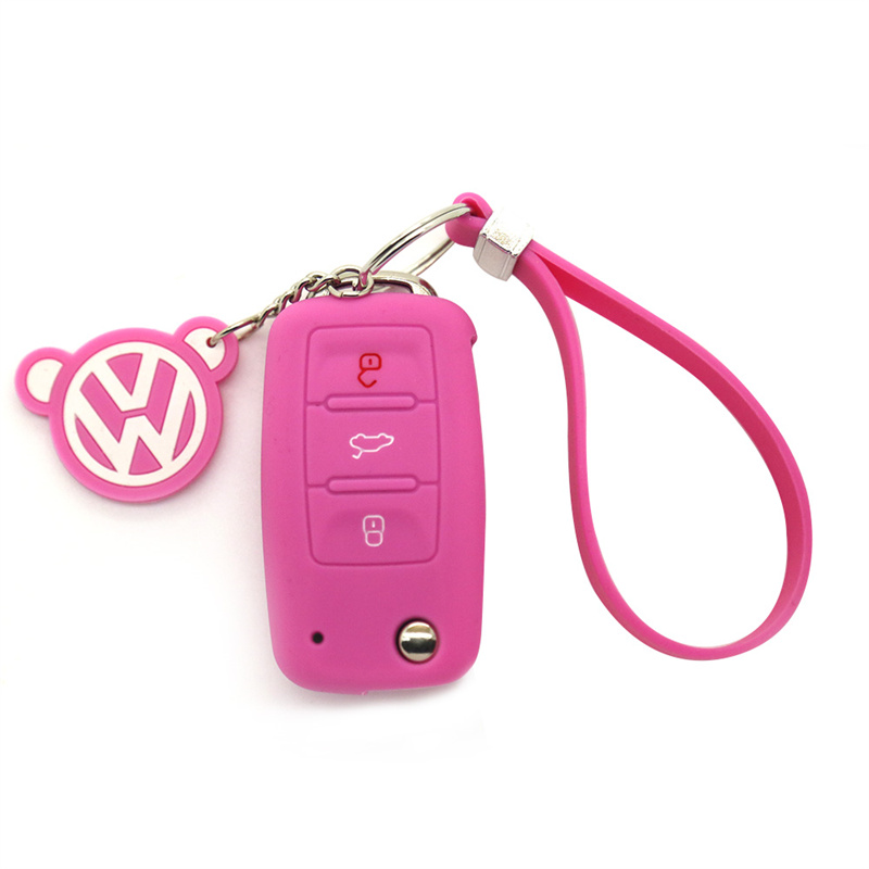 VW Silicone Key Cover with 3 Buttons and Embossed Design Fitting for Most Volkswagen Models