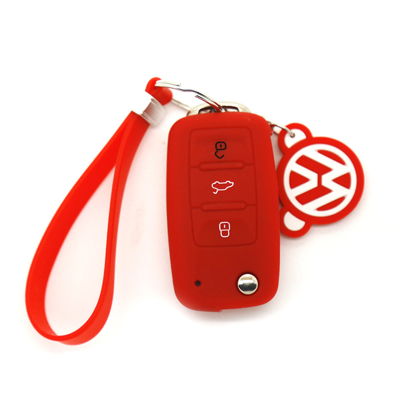 VW Silicone Key Cover with 3 Buttons and Embossed Design Fitting for Most Volkswagen Models